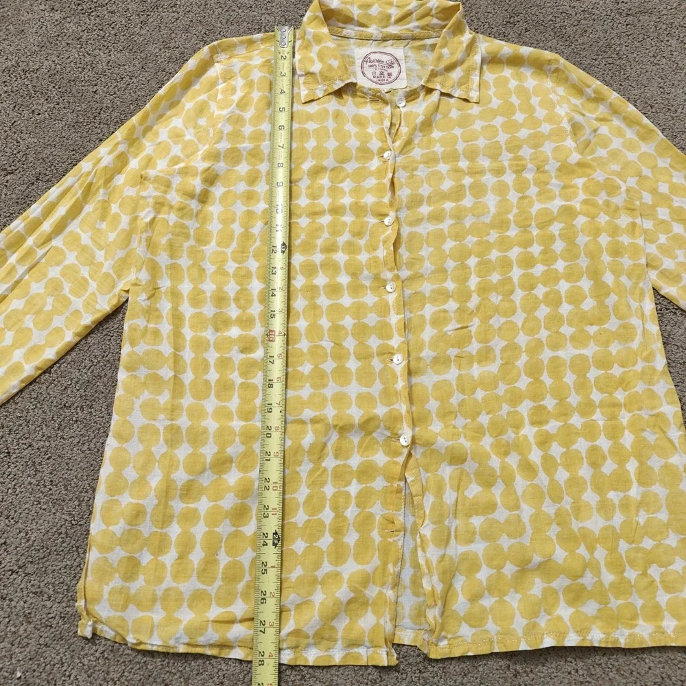 Auntie Oti Yellow White Polka Dot 100% Cotton Khadi Button Up Shirt Womens Large - Picture 7 of 12